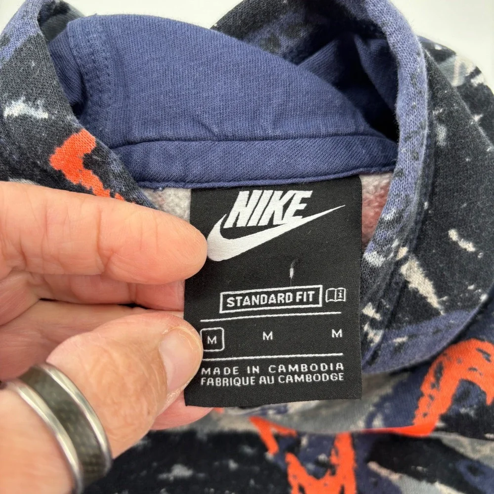 Nike Kids Hoodie Size Medium Blue Orange Camo Fleece Pullover Swoosh Gorpcore